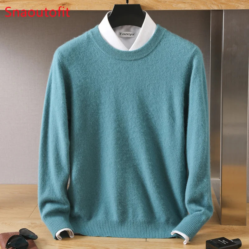 Men's 100% Pure Mink Cashmere Sweater O-Neck Pullovers Knit Sweater Autumn and Winter New Long Sleeve High-End Jumpers Mink Tops