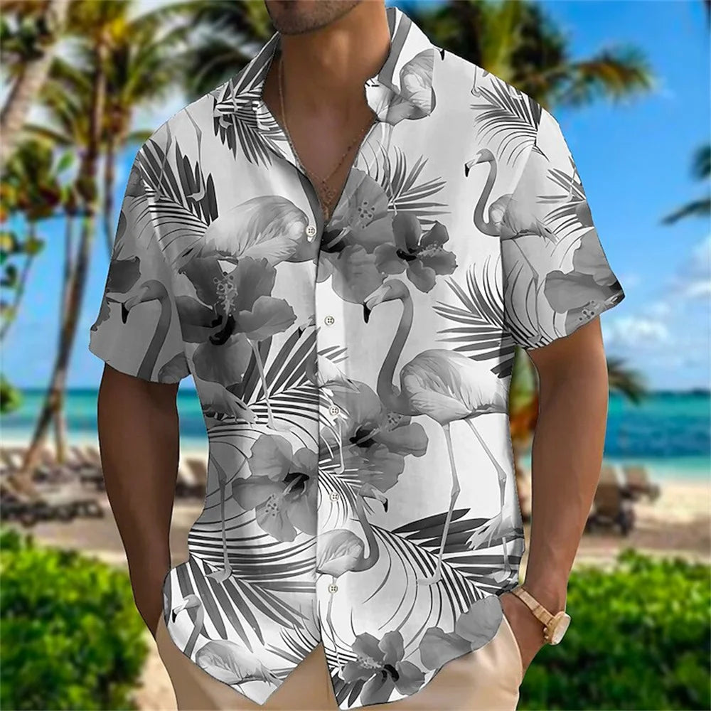 Summer Animal Crane Men Hawaiian Shirt 3d Plant Shirt For Men Flower Print Plus Size Hawaiian Shirts Beach Flower Shirt