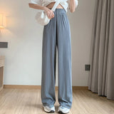 Spring Summer Ice Silk Wide Leg Pants for Women Korean Thin Chiffon High Waist Saggy Loose Straight Casual Fashion Trousers