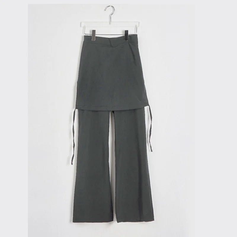 Mikumn Harajuku Fake Two Piece Casual Trousers Japanese Women Pant Skirt Retro Solid Color Elastic Waist Loose Wide Leg Pant