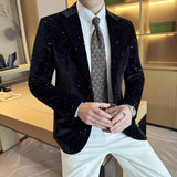 Autumn New Velvet Jacket Men's Blazer Business Fashion Hot Stamping Printed Suit Jacket High-quality Luxury Dress Suit