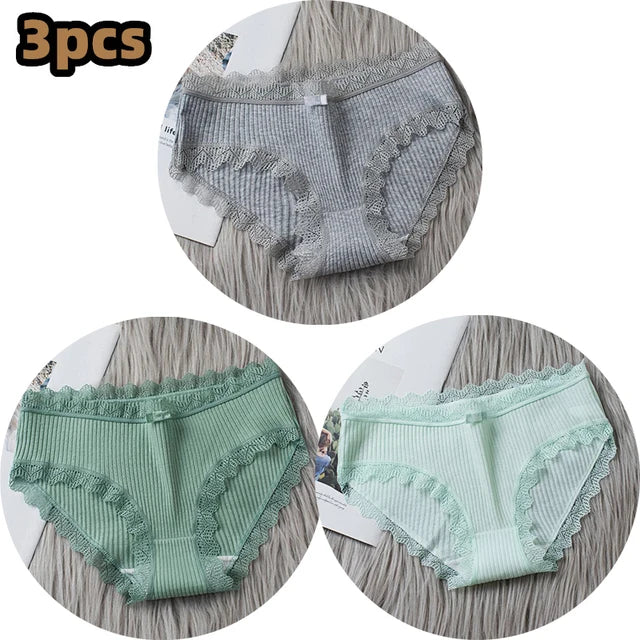 Lingerie Underwear Women Bow New Lace Panties Briefs Low Waist Solid Color Girls Cotton Femal Ropa Interior Femenina K019