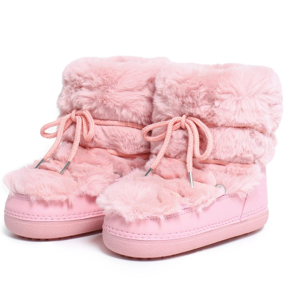 Winter Fur Boots Snow Boots Women Fluffy Fuzzy Furry Faux Fur Boots Middle Calf Platform Pink Black White Furry Boots