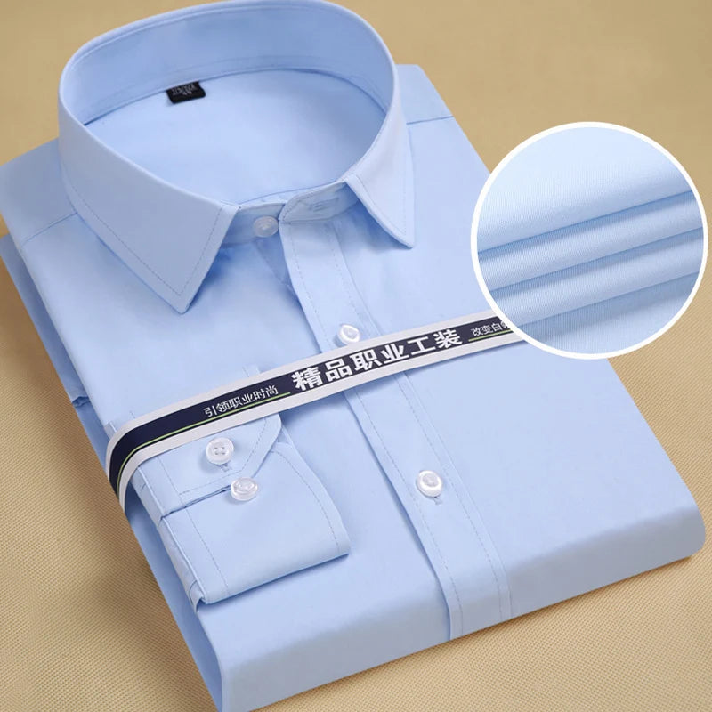 Men's Top Quality Dress Shirts Long Sleeve Slim Fit Solid Striped Business Formal White Shirt Male Social Clothing