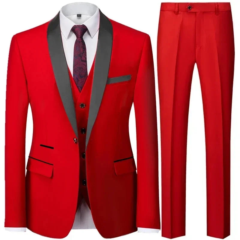 New Costume Clothing Luxury Party Stage Men's Suit Groomsmen Regular Fit Tuxedo 3 Peice Set Jacket+Trousers+Vest Blazers Pants