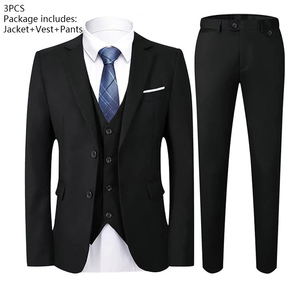 High Quality Wedding Suits For Men Elegant Blazers Set 3 Pieces Formal Classic Jackets Vest Pants Full Coats Luxury