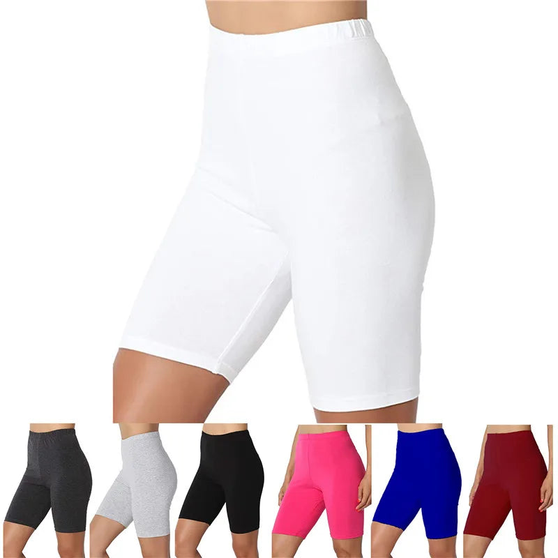 Women Elastic Shorts Casual High Waist Tight Fitness Slim Skinny Bottoms Summer Solid Sexy White Black Shorts