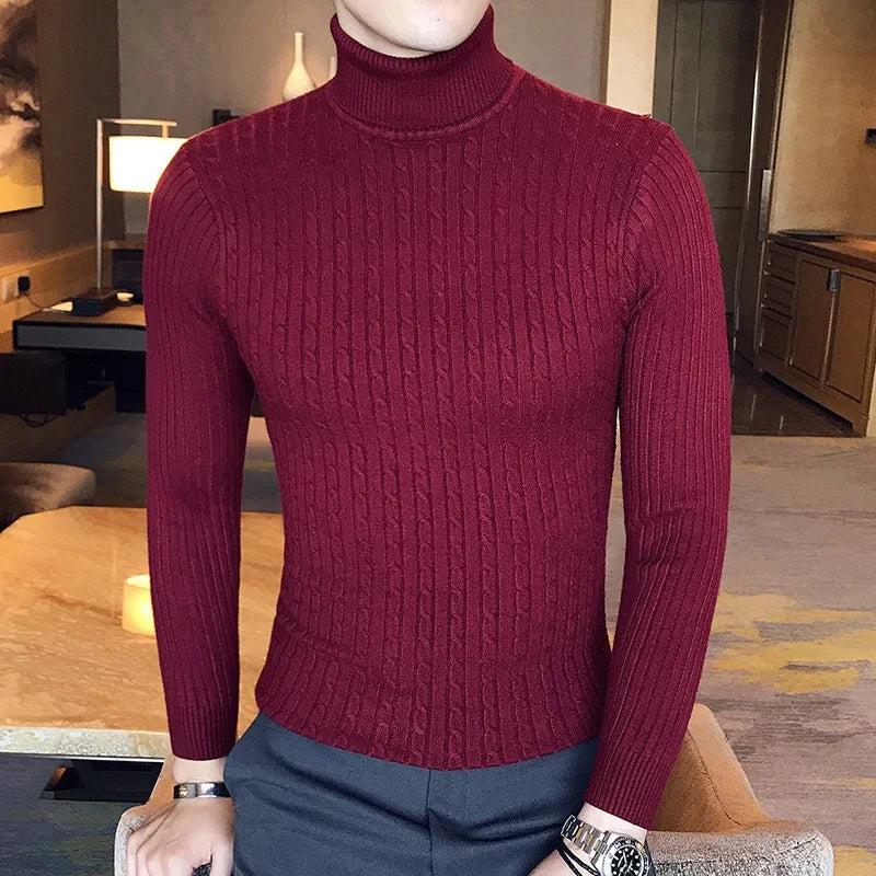 Winter High Neck Thick Warm Sweater Men Turtleneck Brand Mens Sweaters Slim Fit Pullover Men Knitwear Male Double Collar