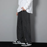 New Men's Fashion Jeans Korean Style Solid Color Loose Straight Wide Leg Casual Denim Long Pants Classic Style Male