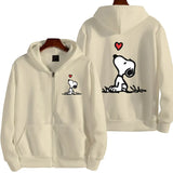 Snoopy White Women Zip Up Hoodie Jacket Spring Autumn 2024 Casual Men Sweatshirt Cartoon Anime Couple Oversized Clothes Coats