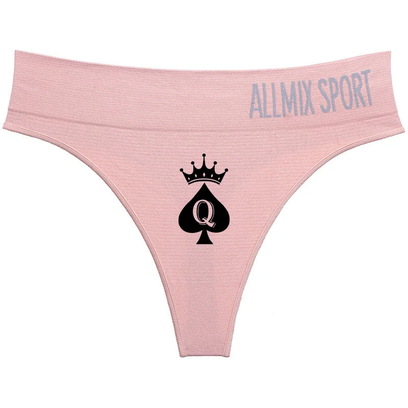 New Queen Spades Funny Print High-waist Underwear Women Sexy Panties Girls Thongs Female G String Pantie Temptation Intimates