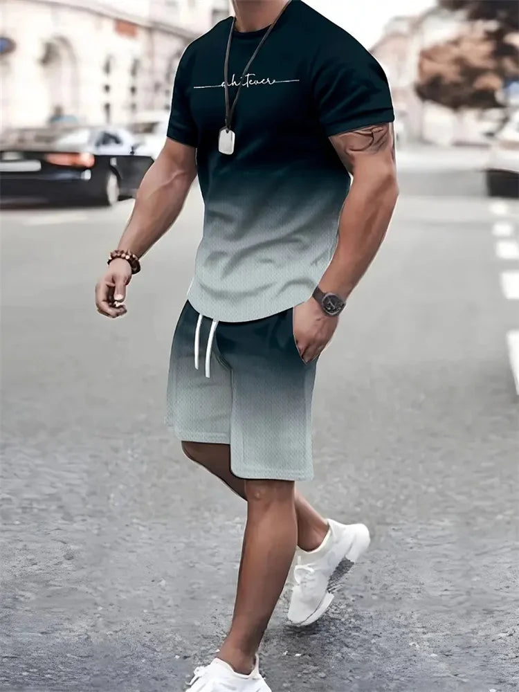 New Summer Street Men's Suit Sportswear Men's Oversized Clothing 3D Print T-Shirt Shorts Men's Simple Clothing Fashion Suit