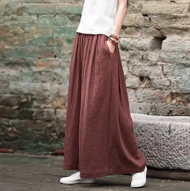 Spring Fashion cotton Wide Leg Pants plus size Female Loose Casual cotton linen Pants Trouser Autunm vintage long pants