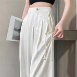 New Chinese Style Jacquard Wide Leg Satin Pants for Women Elegant Solid Office Lady Women's Casual Loose Pants Female