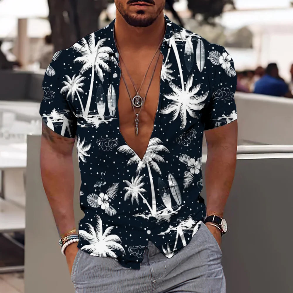 Coconut Tree Shirts For Men 3d Printed Men's Hawaiian Shirt Beach 5xl Short Sleeve Fashion Tops Tee Shirt Man Blouse Camisa