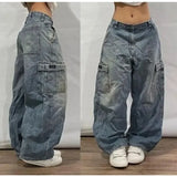 New American Trend Retro Hip-hop Embroidery Pattern Baggy Jeans For Men And Women Y2K Harajuku Gothic Wide Pants Streetwear