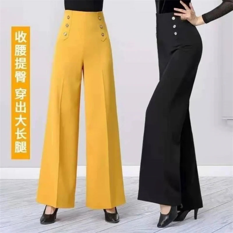 Spring and Summer Dance Pants Latin Dance Drape Thin High Waist Pants National Standard Dance Zipper Wide-leg Pants Square Dance