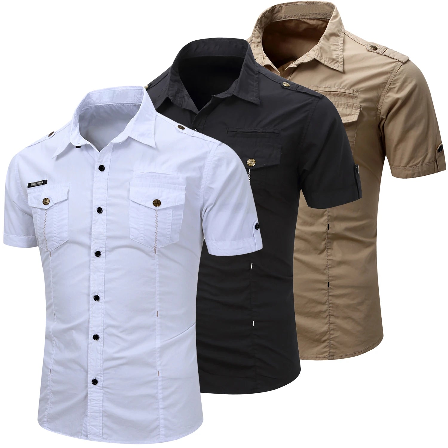 New Fashion Men's Safari Shirt Short Sleeve Summer Casual Tactical 100% Cotton Cargo Outdoor Pocket Work Shirts for Men