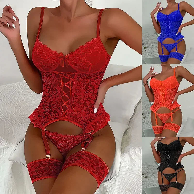 Lace Bra Deep V Strappy Bralette Intimates Lenceria Mujer Erotic Bra Thongs Garters Set Sexy Bandage Brassiere Lingerie