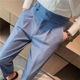 British Style Men High Waist Casual Dress Pant Men Belt Design Slim Trousers Formal Office Social Wedding Party Dress Suit Pants