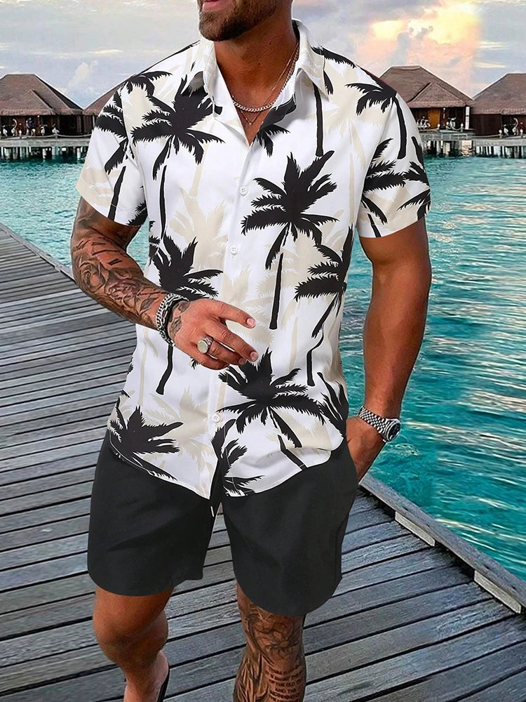 Men's Hawaiian Short-sleeved Shirt And Beach Shorts Set Beach Resort Men's Casual Shirt Summer Everyday Men's Sports Shorts