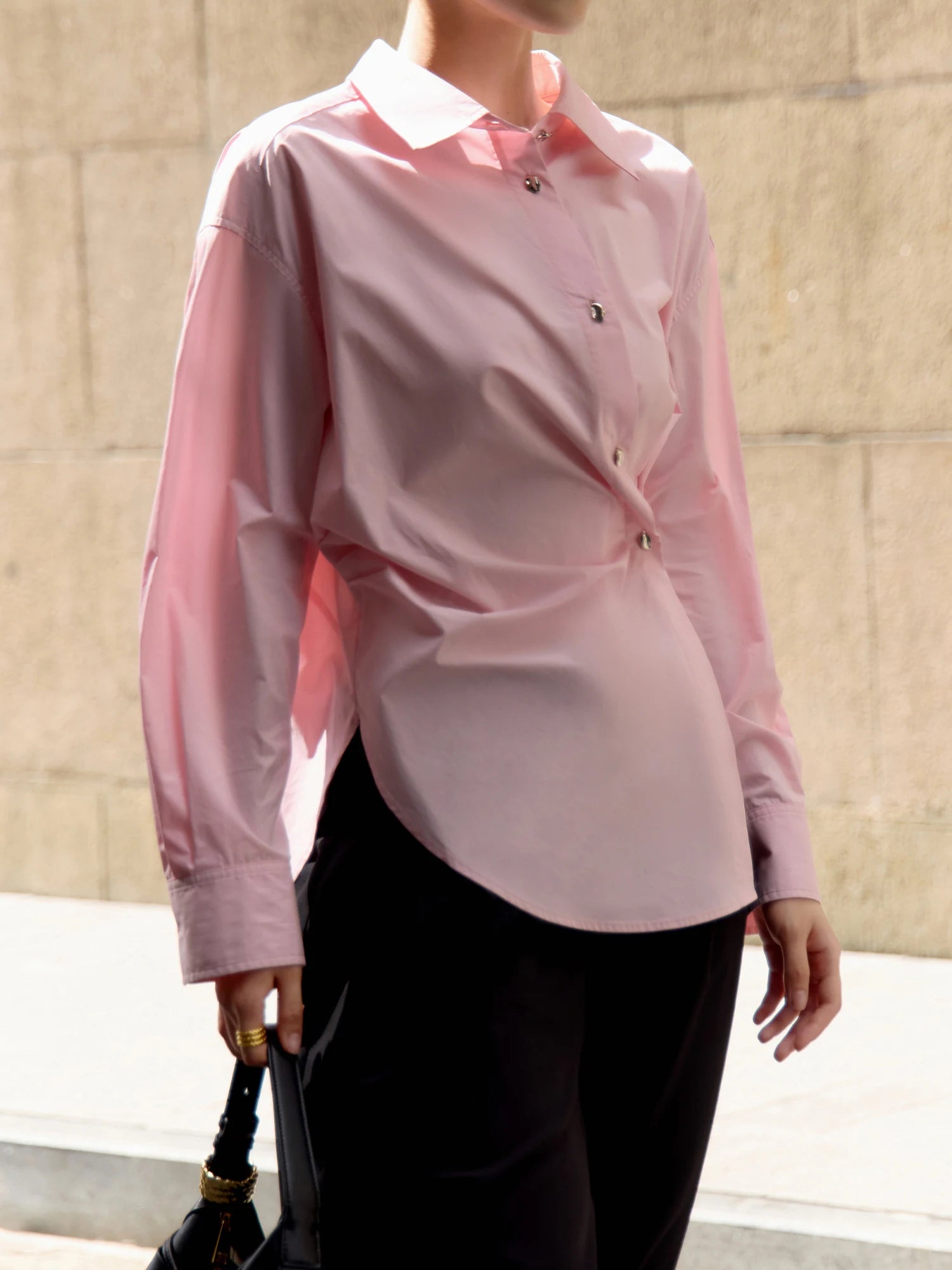 DUSHU Women Shirts Blue Long Sleeve Blouse Top 100% Cotton Shirt For Female Autumn Commuter Pink Tops