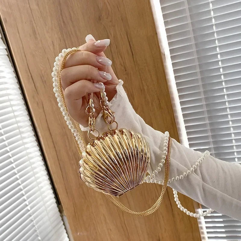 New Summer Lipstick Bags for Women Fashion Pearl Mini Purse Crossbody Bag High Quality Gold Shell Bag Designer Shoulder Bag