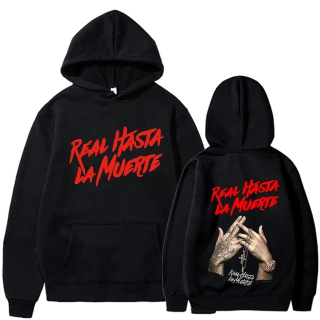 Autumn Fleece Men's Hoodies Anuel AA Real Hasta La Muerte Print Sweatshirts Streetwear Rapper Loose Pullover Casual Hooded Tops