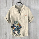 Fashion men's retro Amazon cross-border men's tops fresh wind vacation short-sleeved T-shirt loose street hip-hop beach 100% linen