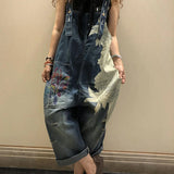 Korean Females Fashion Overalls Ladies Spring Printed Denim Harem Pants Vintage Casual Jeans Womens Loose Vintage Trousers