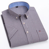 100% Cotton Men Oxford Shirt Short Sleeve Summer Plaid Striped Male Clothes Business Regular Fit Dress Shirt Oversized