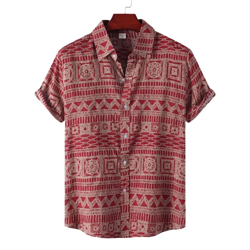 Luxury Men's Shirt Man T-shirt Tiki Fashion Short Sleeve Shirts And Blouses Clothing Social T-shirts Hawaiian Cotton Oversize