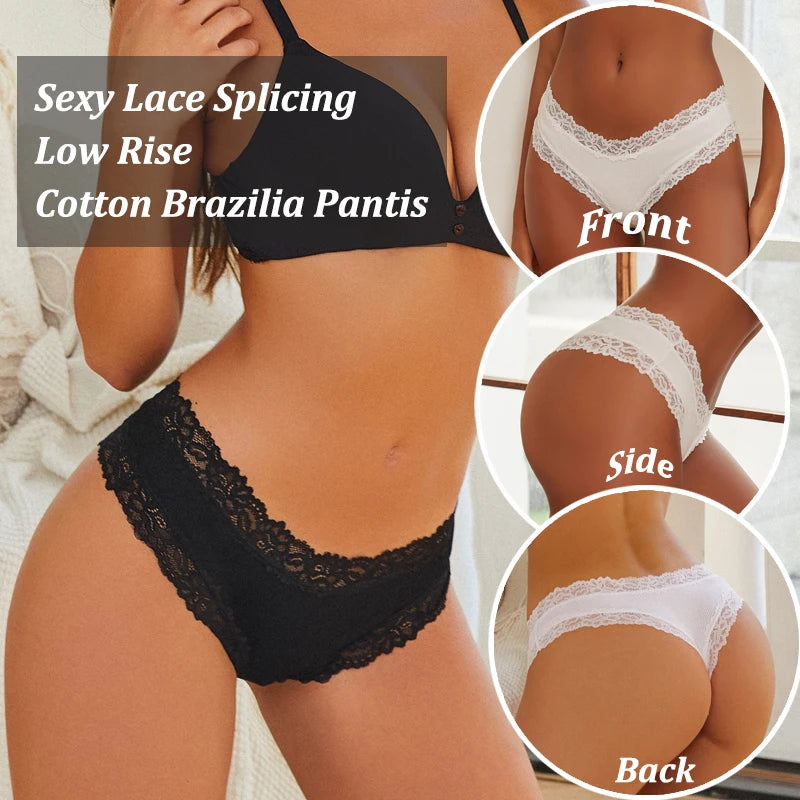 5PCS/Set Women Lace Seamless Cotton Panties Sexy Brazilian Pants Ribbed Breathable Girls Underwear Soft Plus Size Lingerie S-XL