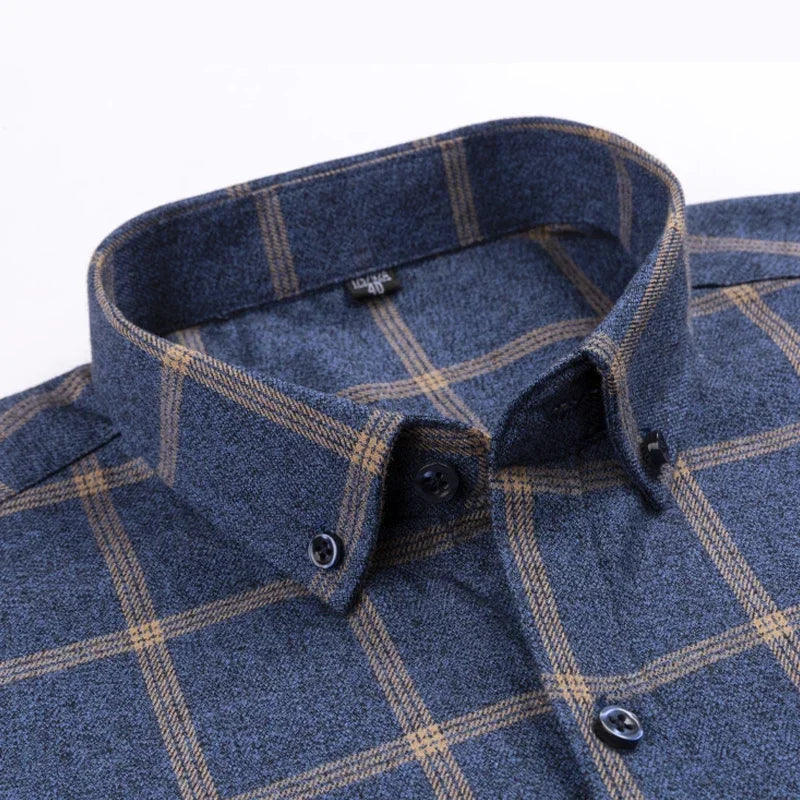 Pure Cotton Men's Plaid Shirt Long Sleeve Regular Fit Men Casual Oversized Shirt Leisure Autumn Male Blouse New Plus Size