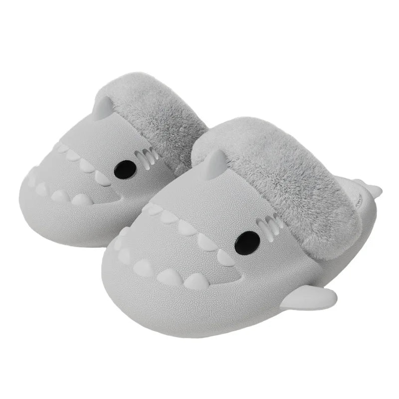 Comwarm Shark Plush Slippers For Women Men Autumn And Winter Warm Cartoon Cotton Slipper Non-Slip Waterproof Outdoor Home Shoes