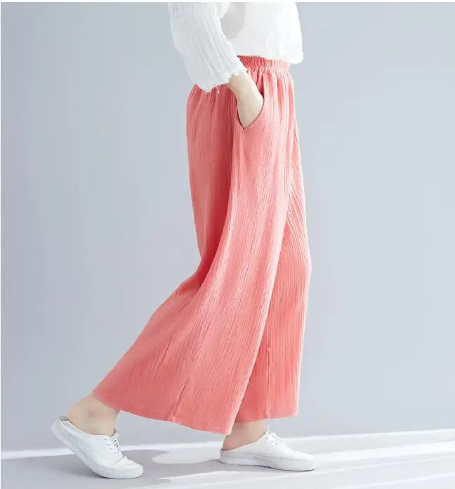 Spring Fashion cotton Wide Leg Pants plus size Female Loose Casual cotton linen Pants Trouser Autunm vintage long pants