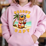 Cute Capybara Loves Bubble Tea kids hoodie pink plus velvet sweater autumn and winter tops for girls