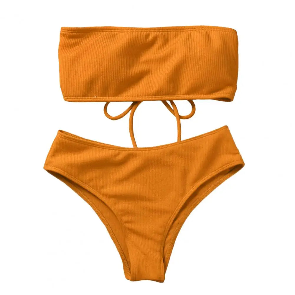 Bathing Suit Two-piece Set Summer Swimwear Bra Briefs Bikini Set with Chest Pad Wire-Free Women Beach Suit Women Clothes