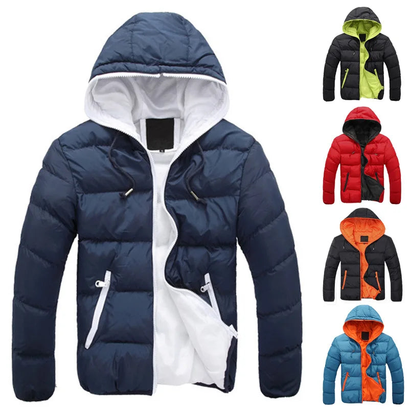 Men's Casual Jacket Cotton Parka Coat Autumn Winter Thin Hooded Cotton Padded Jacket Windproof Outdoor Travel Outwear