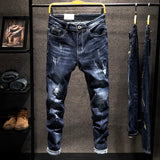 New Ripped Jeans Men Slim-fit Denim Pants Cotton Korean Style Fashion Elasticity Versatile Blue Black Men's Clothing