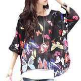 4XL 5XL 6XL Plus Size Blouse Shirt Women New Striped Print Summer Tops Tees Batwing Sleeve Casual Chiffon Blouses