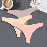 FINETOO 3PCS Women Ice Silk Seamless Underpants Panties Sexy V-Waist Sport Thongs Low Rise 10 Soild Colours Breathable G-string