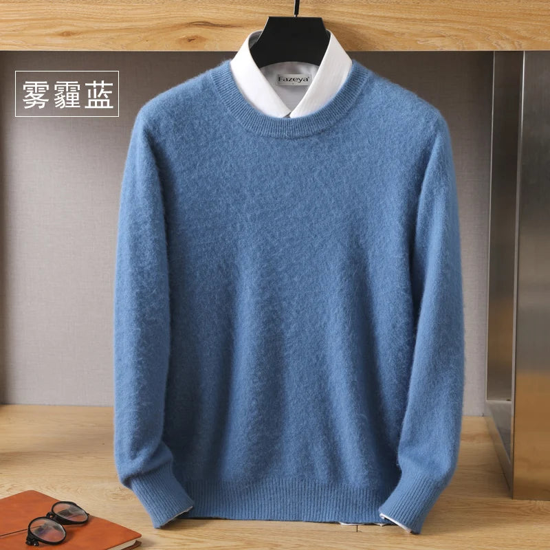 Men's 100% Pure Mink Cashmere Sweater O-Neck Pullovers Knit Sweater Autumn and Winter New Long Sleeve High-End Jumpers Mink Tops