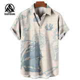 Men's Short Sleeve Shirt Summer Fashion Nautical Compass Anchor Printed Tops Men's Casual Loose Shirts