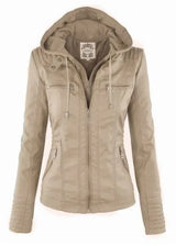 Faux Leather Jacket Women Khaki Winter Motorcycle Jacket Gothic Hoodies Outerwear Faux Leather PU Basic Jacket Coat