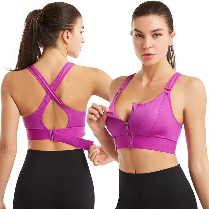 Customizable High Impact Sports Wear Adjustable Front Zipper Sports Bra Shockproof Without Steel Ring Vest Cross Back Brassiere