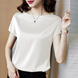 Summer Fashion Blouse Elegant Short Sleeve Satin Shirt Women Stylish OL Work Shirt Female Party Blusas Tunic Chemise