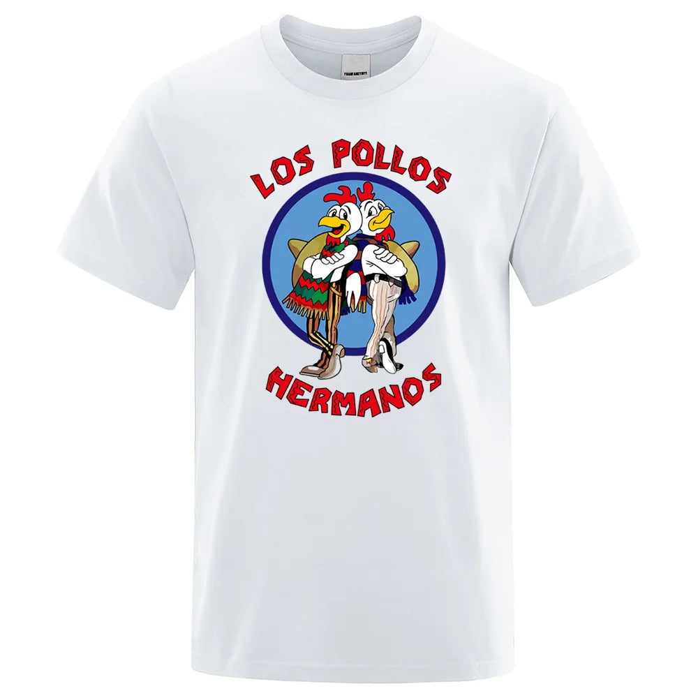 LOS POLLOS Hermanos Funny Printed T-Shirt Men Fashion Casual Short Sleeves Summer Cotton Breathable Tshirt Chicken Brothers Tee