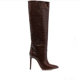 Pointed Toe Stiletto Boots for Women, Snake Pattern Sleeve, Long Tube Shoes, European and American Fashion, Winter