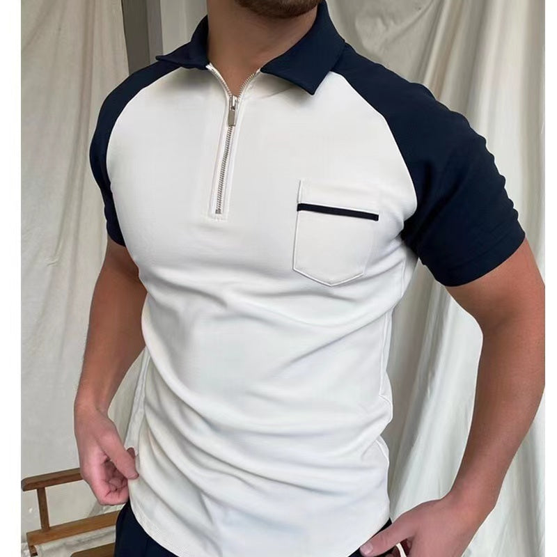 Leisure Collage Print Raglan Sleeve Lapel Collar Polo Shirt